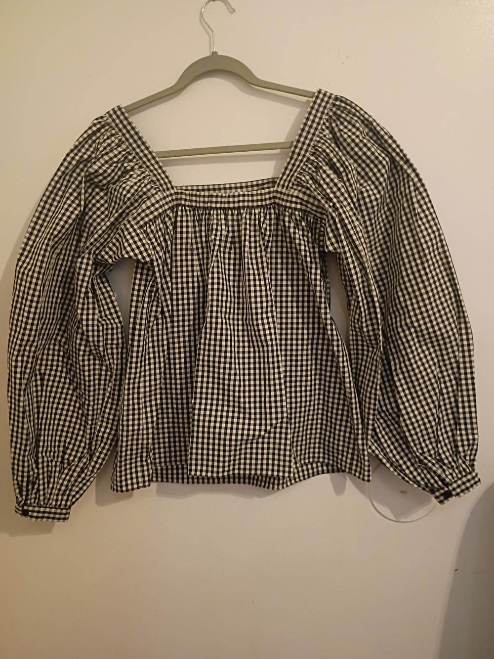 kate spade Black & White‎ Gingham Square-Neck Puff Sleeve Blouse Sz M NWOT